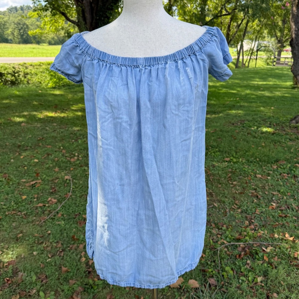 Cloth & Stone Women Blue Tencel Lyocell Off Shoulder Chambray Tunic Top S C6768